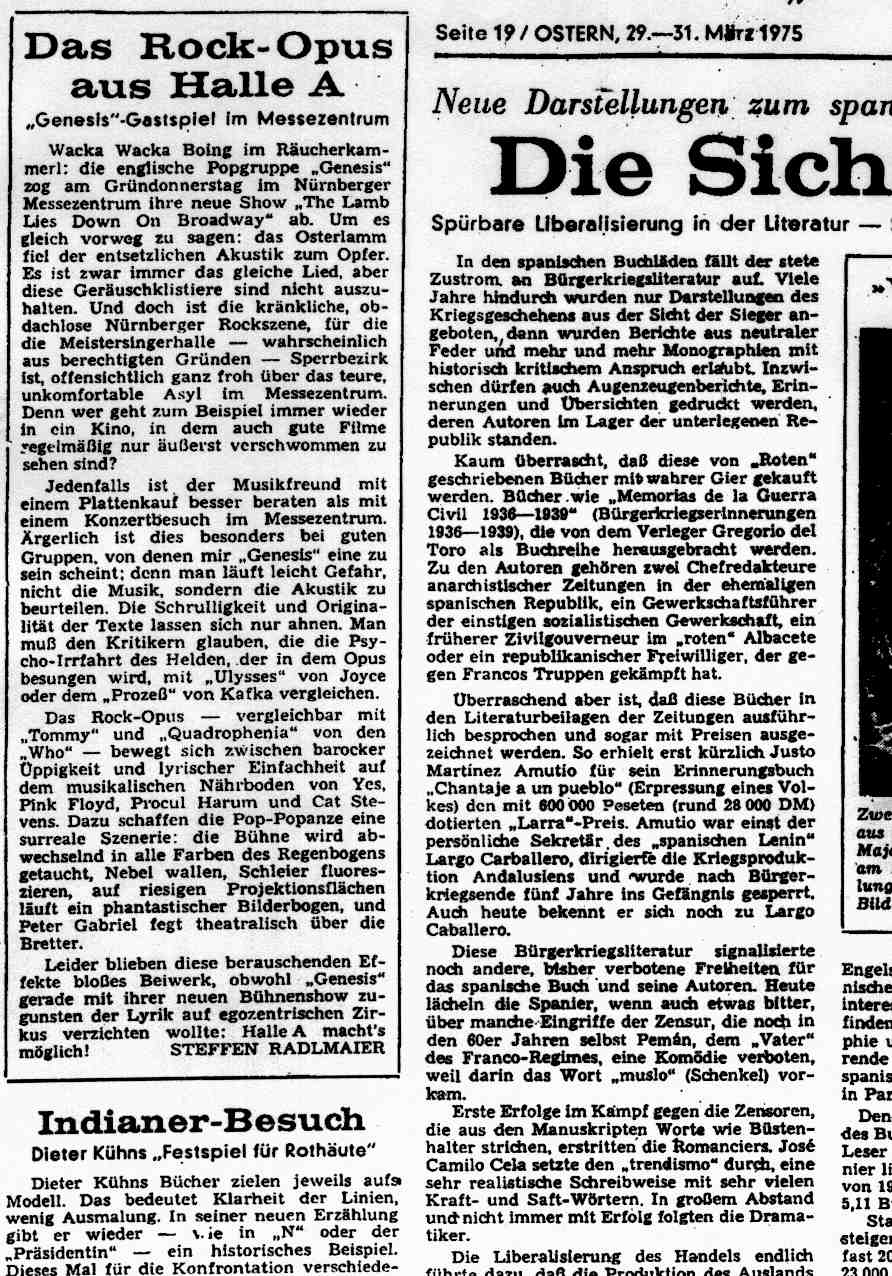 Review of the Nuremberg, Mar. 27, 1975 show in a local paper